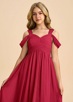 Azazie Lianne Junior Scarlet A-Line Off the Shoulder Chiffon Dress image4