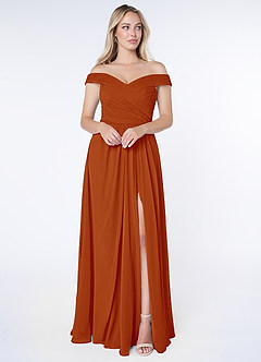Azazie Audrianna Jurken voor bruidsmeisjes Converteerbaar Jurk van Chiffon met A-Lijn Off-the-shoulder verzameld Paprika image1