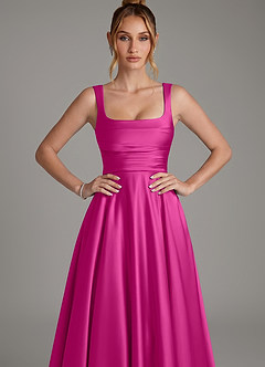Azazie Azaria Bridesmaid Dresses Fuchsia A-Line Corset Stretch Satin Dress image6