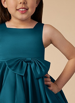 Azazie Bo Peep Final Sale Ink Blue A-Line Bow Matte Satin Dress image3