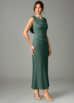 Azazie Kieryn Bridesmaid Dresses Eucalyptus Mermaid Pleated Stretch Satin Dress image3
