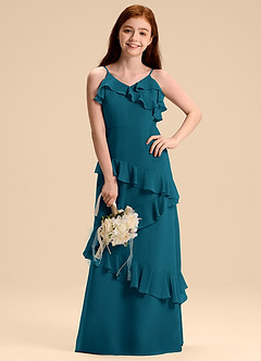 Azazie Evara Junior Abito A-Line in Chiffon Blu Inchiostro image1