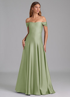 Azazie Seriana Bridesmaid Dresses Dusty Sage A-Line Off the Shoulder Stretch Satin Convertible Dress image1