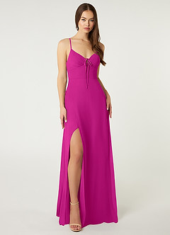 Azazie Minie Bridesmaid Dresses Fuchsia A-Line Bow Chiffon Dress image3