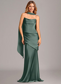 Azazie Pelagia Suknie dla druhen Syrena Gorset Satyna elastyczna Do ziemi Sukienka image2