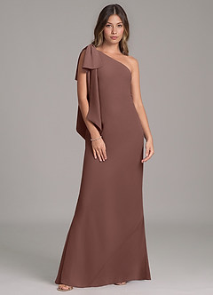 Azazie Capri Bridesmaid Dresses Espresso A-Line One Shoulder Chiffon Dress image6