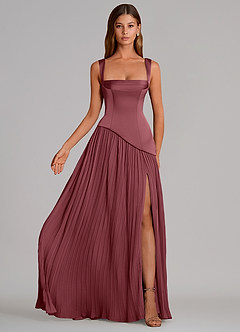 Azazie Stephanie Bridesmaid Dresses Desert Rose A-Line Pleated Stretch Satin Dress image4