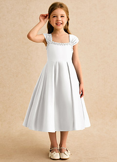 Azazie Yosemite Flower Girl Dresses White Ball-Gown Sweetheart Neckline Matte Satin Dress image5
