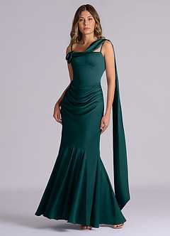 Azazie Inara Bridesmaid Dresses Pine Mermaid Pleated Stretch Satin Dress image4