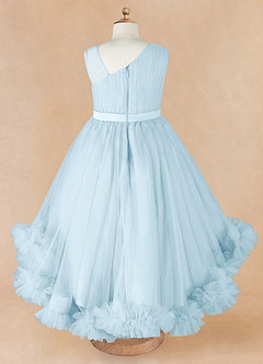 Azazie Lottie vestidos de niña de las flores Vestido de Azul Cielo de Satén de Corte En A con Hombro unilateral image6