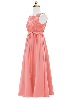 Azazie Elly Junior Coral A-Line Lace Chiffon Dress image8