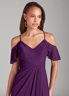 Azazie Dakota Bridesmaid Dresses Grape A-Line Off the Shoulder Mesh Dress image5