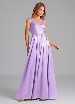 Azazie Keyla Abiti da Damigella Abito A-Line in Raso Elasticizzato Plissettato Lilla image6