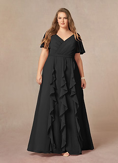 Azazie Watson Final Sale Black A-Line V-Neck Chiffon Dress image6