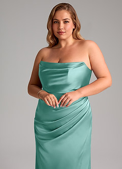Azazie Leonis Bridesmaid Dresses Aqua Mermaid Pleated Stretch Satin Convertible Dress image11