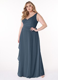 Azazie Kori Robes de demoiselle d'honneur Robe Trapèze en Mousseline de soie Plissée Neptune image8