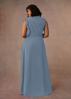 Azazie Narine Kleider für die Brautmutter A-Linie Hoher Halsausschnitt Gefaltet Chiffon Kleid Staubblau image13