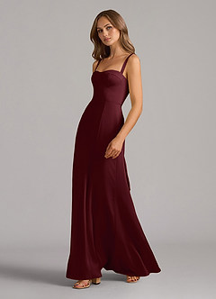 Azazie Amaris Bridesmaid Dresses Cabernet A-Line Corset Stretch Satin Dress image4