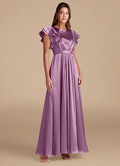 Azazie Daphne Modest Bridesmaid Dresses A-Line Ruched Metallic Satin Floor-Length Dress image4