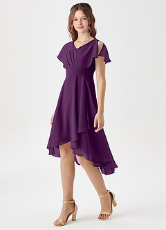 Azazie Graciela Junior Grape A-Line Pleated Chiffon Dress image1