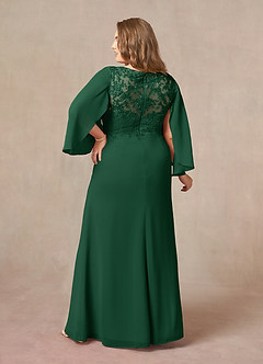 Azazie Perry Mère de la mariée Robes Robe Sirène en Mousseline de soie Col V en dentelle Vert Foncé image8