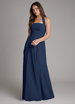 Azazie Irina Bridesmaid Dresses Dark Navy A-Line Pleated Chiffon Dress image1