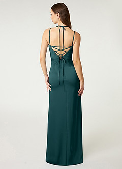 Azazie Desi Bridesmaid Dresses Pine Sheath Halter Corset Stretch Satin Dress image2