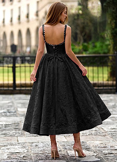Sephone Black Square Neck Pearl Corset Midi Dress image2