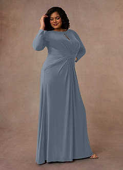 Azazie Natalya Mère de la mariée Robes Robe Trapèze en Tricot de luxe Plissée Bleu Poussiéreux image8