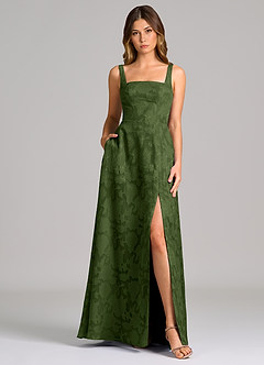 Azazie Debra Bridesmaid Dresses Olive A-Line with Pockets Floral Burnout Dress image5
