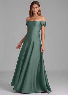 Azazie Seriana Robes de demoiselle d'honneur Robe Trapèze Convertible en Satin extensible Épaule décolletée Eucalyptus image3