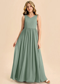 Azazie Hathaway Junior Silver Sage A-Line Bow Chiffon Dress image3
