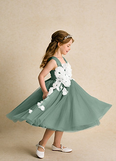 Azazie Dovey Flower Girl Dresses Eucalyptus Ball-Gown Bow Tulle Dress image5