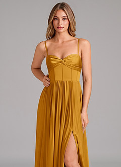 Azazie Akiko Brautjungfernkleider A-Linie Herzausschnitt Stretch-Satin Kleid Butterscotch image8
