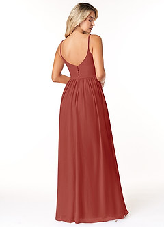 Azazie Rayna Final Sale Terracotta A-Line V-Neck Pleated Chiffon Dress image2