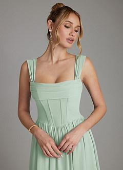 Azazie Caterina Bridesmaid Dresses Agave A-Line Corset Chiffon Dress image3