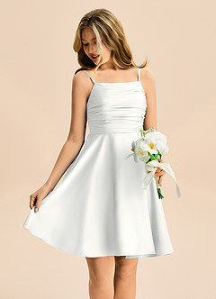 Azazie Miko Junior Robe Trapèze en Satin extensible Plissée Blanc image4