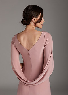 Azazie Bellona vestidos de madre de la novia Vestido de Rosa Polvorienta de Punto de lujo de Recto con Cuello barco image5