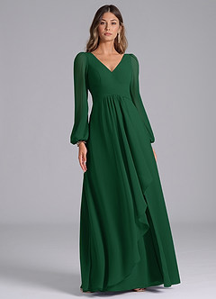 Azazie Omari Bridesmaid Dresses Dark Green A-Line Long Sleeve Chiffon Dress image3