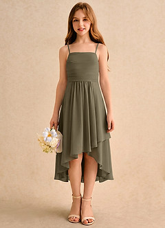 Azazie Twilight Dance Girls Formal Flower Girl Dresses Willow Green A-Line Pleated Chiffon Dress image4