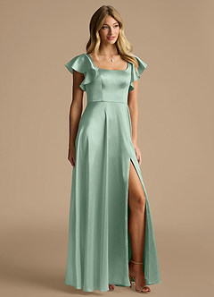 Azazie Bondi Jurken voor bruidsmeisjes Jurk van Metaalachtig Satijn met A-Lijn Boog Agave image2