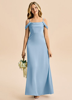 Azazie Lettie Junior Powder Blue A-Line Off the Shoulder Stretch Satin Dress image2