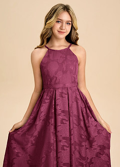 Azazie Arianthe Junior Mulberry A-Line Pleated Floral Burnout Dress image8