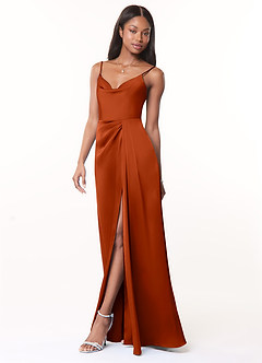 Azazie Brielle Bridesmaid Dresses Paprika A-Line Cowl Spaghetti Straps Stretch Satin Dress image3