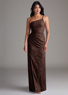 Azazie Eren Bridesmaid Dresses Ganache Sheath One Shoulder Floral Burnout Dress image4