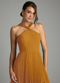 Azazie Afra Abiti da Damigella Abito A-Line in Chiffon Plissettato Caramello image5