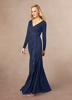 Azazie Risa Mère de la mariée Robes Robe Sirène en Maille Col V plissé Bleu Marine Foncé image2