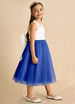 Azazie Lina Flower Girl Dresses Ivory Royal Blue Ball-Gown Lace Dress image6