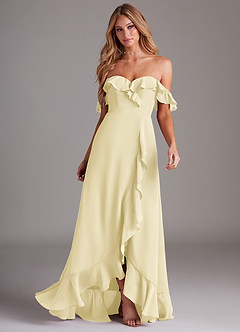Azazie Lyra Bridesmaid Dresses Lemon Sorbet A-Line Chiffon Convertible Dress image4