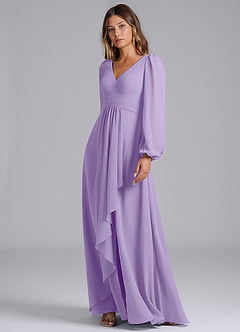 Azazie Omari Bridesmaid Dresses Lilac A-Line Long Sleeve Chiffon Dress image4